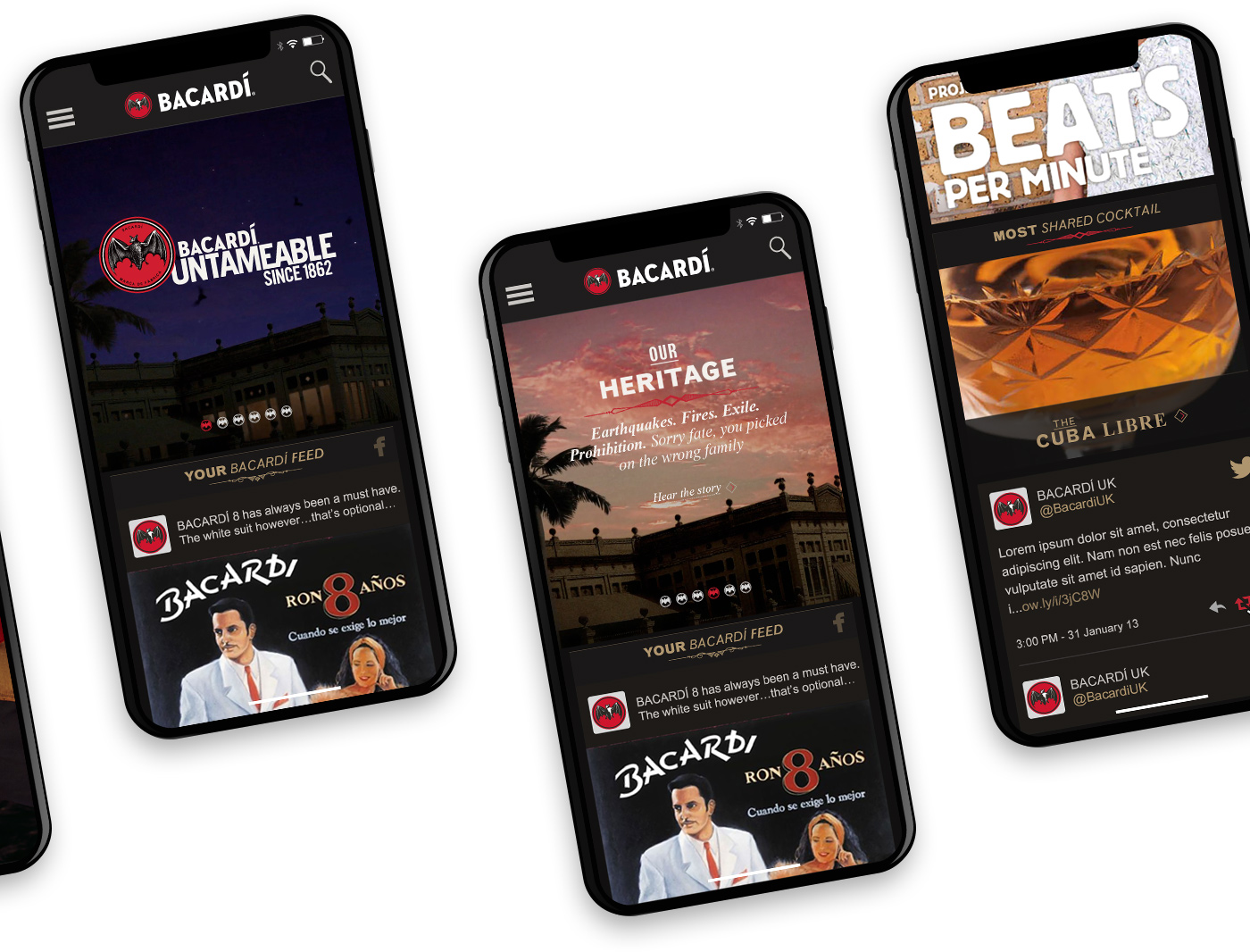 Mobile screens showing the homepage designs